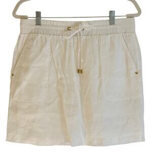 NWT ELLEN TRACY Skort Skirt White 100% Linen Elastic Waist Resort Golf | SMALL